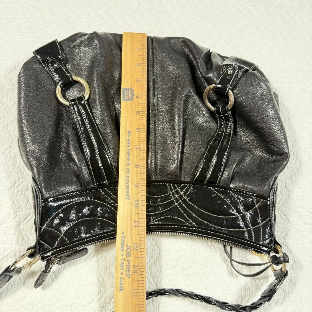 Brighton Womens Hobo Bag Pebbled Patent Leather Braided Black D894479 EUC‎